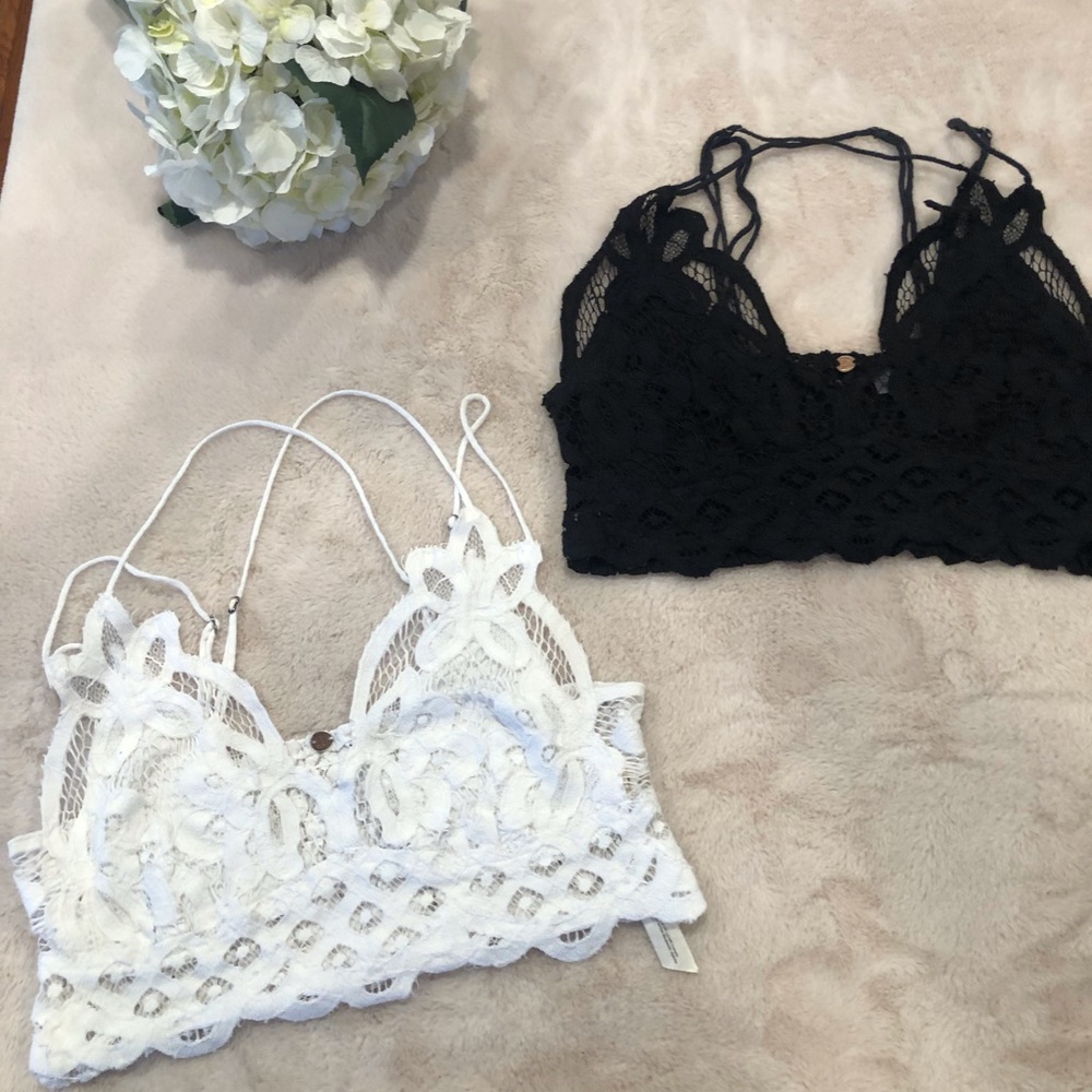 Black and White Lace Unpadded Bra Bralettes, Size S